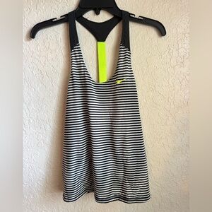Nike Dri-FIT Elastika Racerback Tank Top Black White Striped Neon Yellow –Size M